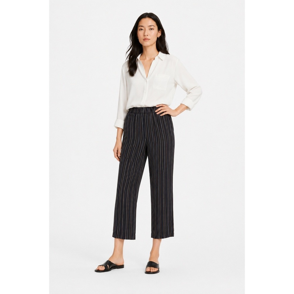 Vince Midnight Blue Striped Cupro High Rise Cropped Pull On Pants Size S‎